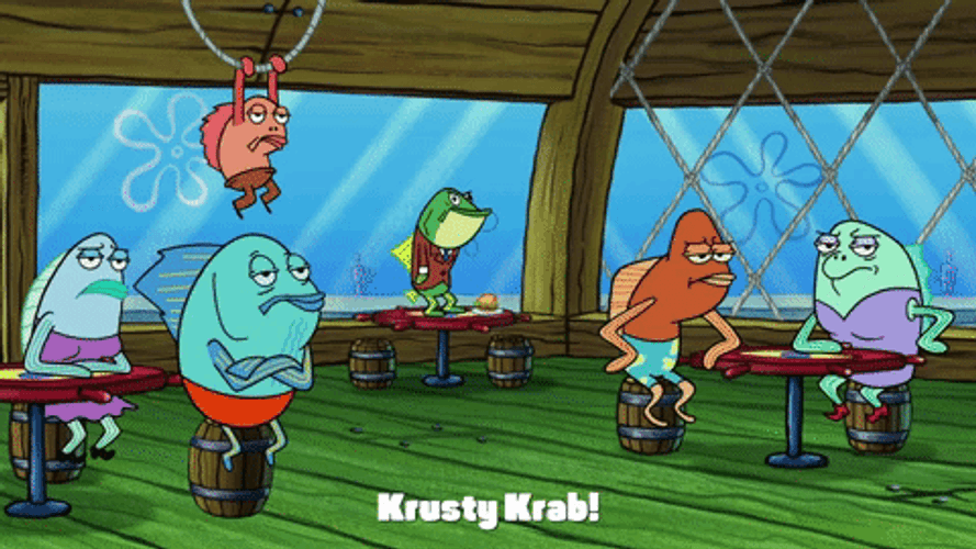 Customers Waiting Inside Krusty Krab GIF