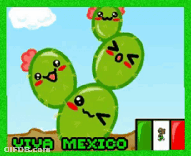 Cute Animate Cactus Viva Mexico GIF