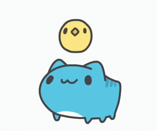 Cute Animated Blue Cat Playing GIF