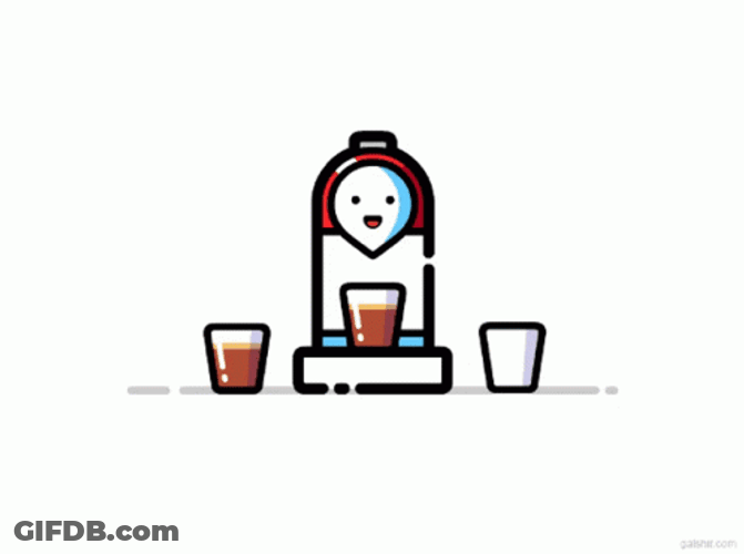 Cute Animated Coffee Maker Pouring In The Glass GIF