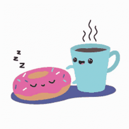 Cute Animated Coffee Waking Up Donut GIF