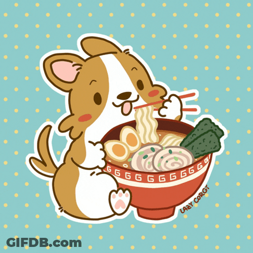 Cute Animated Corgi Eating Noodles GIF