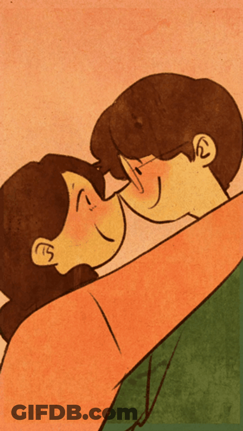 Cute Animated Couple Kiss Kiss GIF