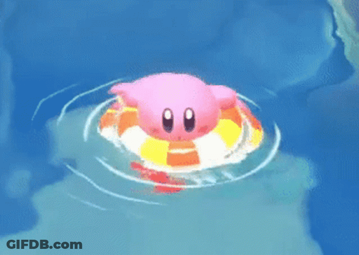 Cute Animated Kirby Floating In Pool GIF