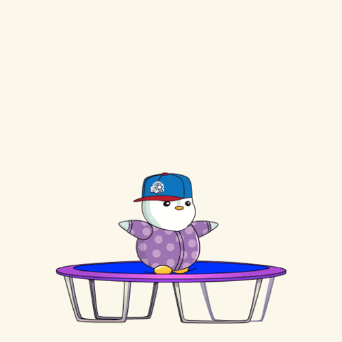Cute Animated Penguin Jumping Boing On Trampoline GIF
