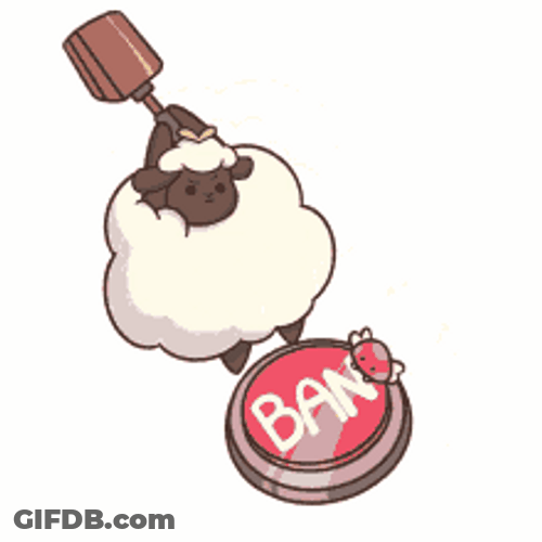 Cute Animated Sheep Hit Ban Hammer Button GIF