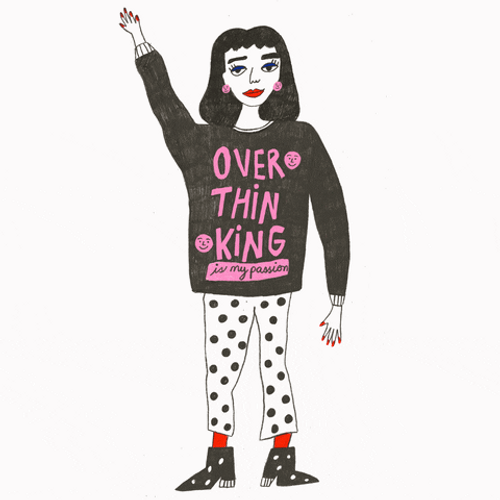 Cute Animated Woman Wears Overthinking Shirt  Dancing GIF