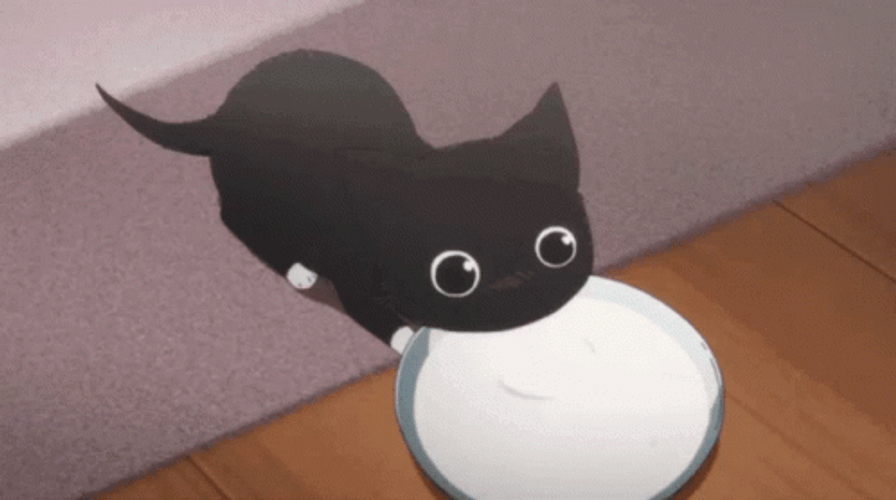 Cute Anime Cat Denzou Drinking Milk GIF