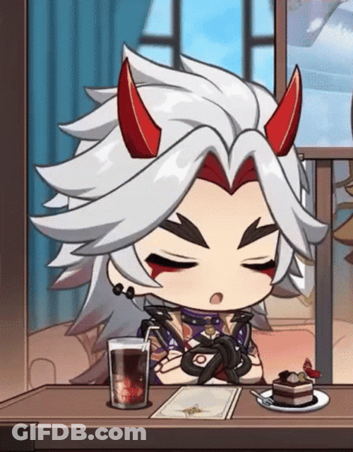 Cute Anime Itto Smiling Red Horns GIF
