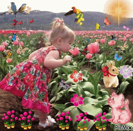 Cute Baby Girl Gardening GIF