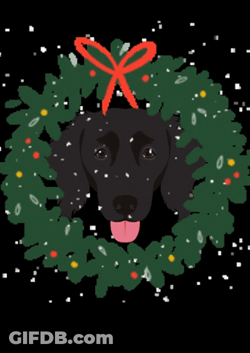 Cute Black Christmas Dog Snowing GIF
