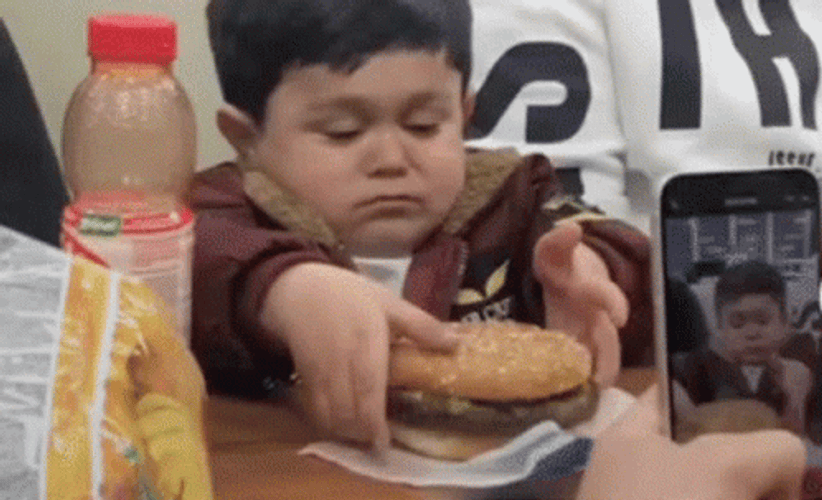 Cute Boy Enjoy Eating Whopper Burger GIF