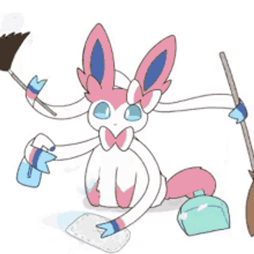 Cute Bunny Cat Cleaning With Multiple Hands GIF