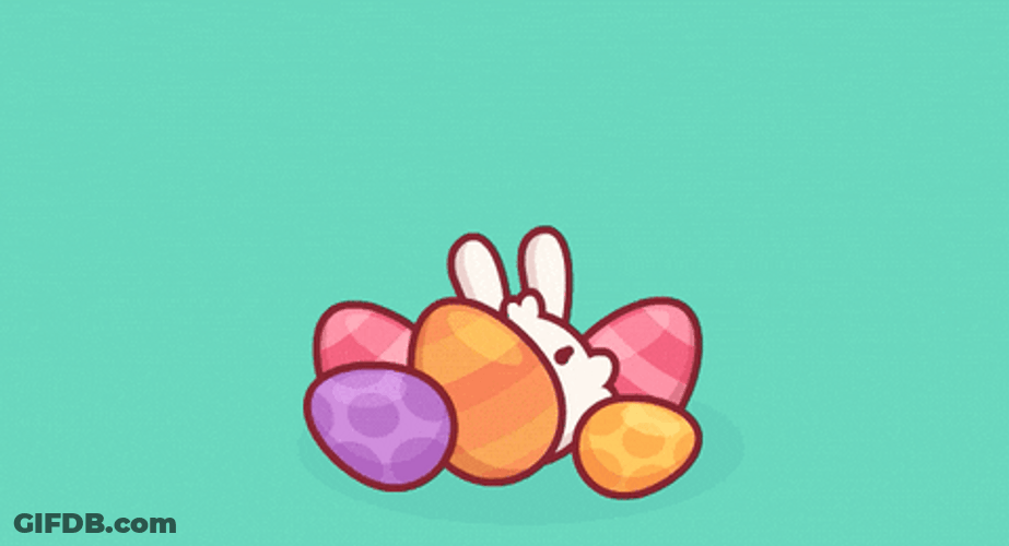 Cute Bunny Hopping In The Middle Of Eggs GIF