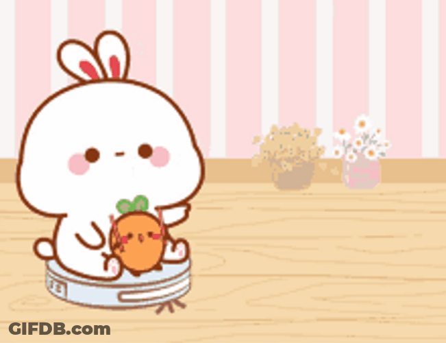 Cute Bunny Riding Robot Vacuum GIF