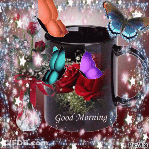 Cute Butterfly Good Morning Cup GIF