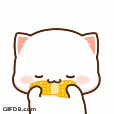 Cute Cartoon Cat Eating Corn GIF