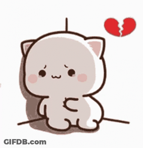 Cute Cartoon Cat Next To Broken Heart GIF
