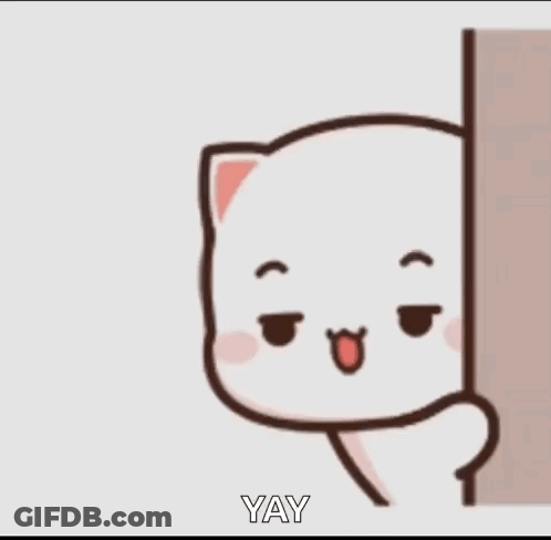 Cute Cartoon Cat Peeking And Saying Yay GIF