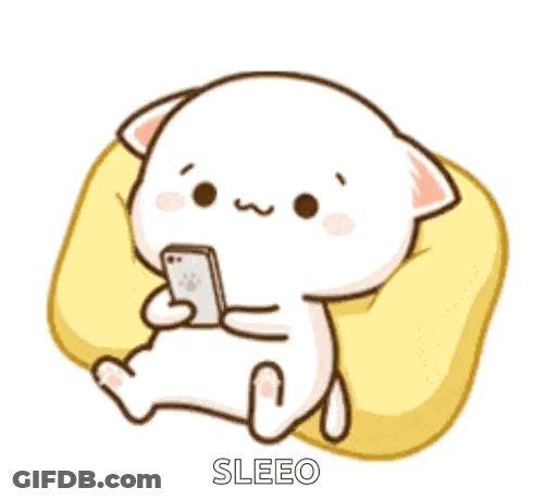 Cute Cartoon Cat Sitting On Pillow With Cell Phone GIF