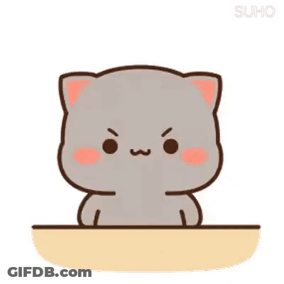 Cute Cartoon Cat Sitting On Table Making Funny Face GIF