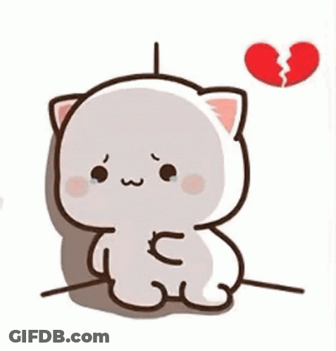 Cute Cartoon Cat With Broken Heart GIF