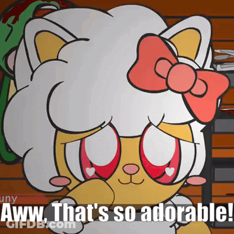Cute Cartoon Cat With Red Bow Says Aww GIF