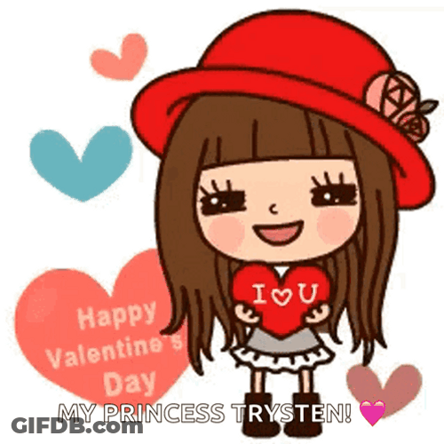 Cute Cartoon Girl Animated Valentines Day GIF
