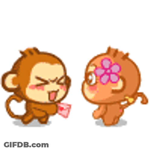 Cute Cartoon Giving Monkey Kiss GIF