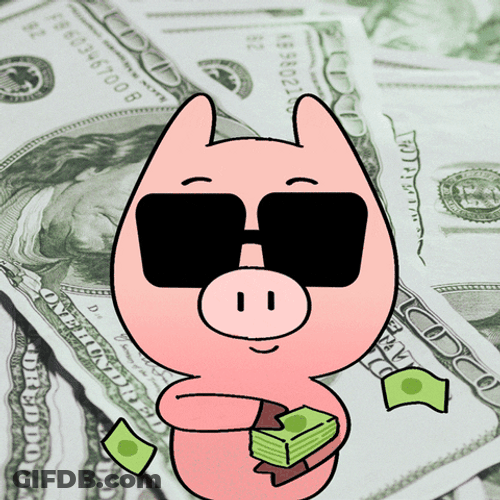 Cute Cartoon Pig Making It Rain GIF