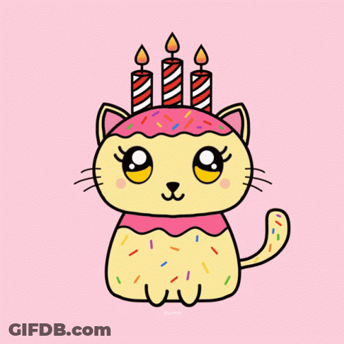 Cute Cat Birthday Candles Burning GIF