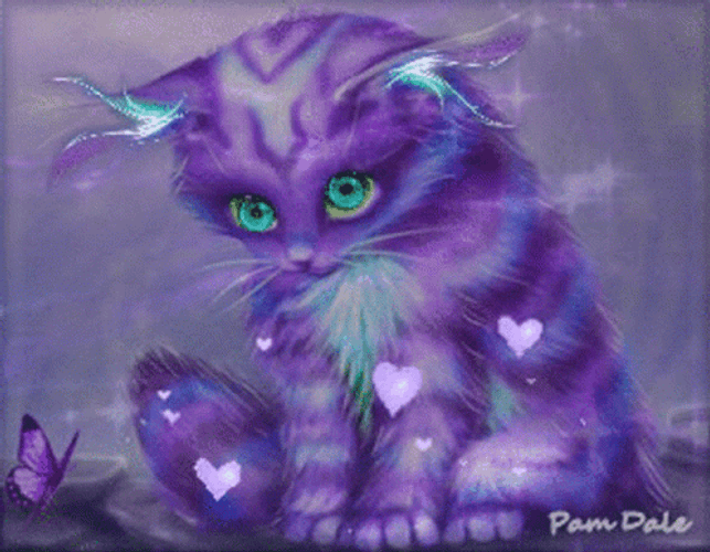 Cute Cat Purple Hearts GIF