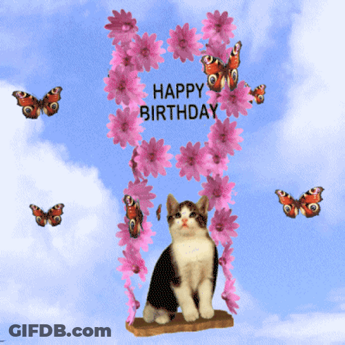 Cute Cat Swinging Happy Birthday GIF