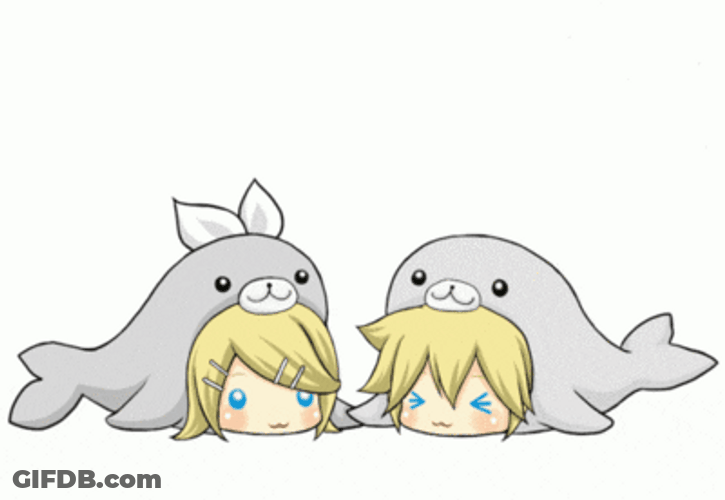 Cute Chibi Twin Flapping Dolphins GIF