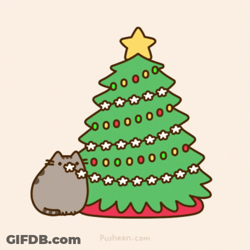 Cute Christmas Chibi Cat Eating Decorations GIF