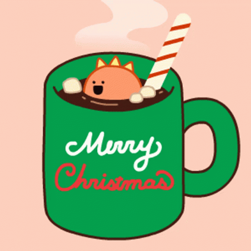 Cute Christmas Dinosaur In Coffee GIF