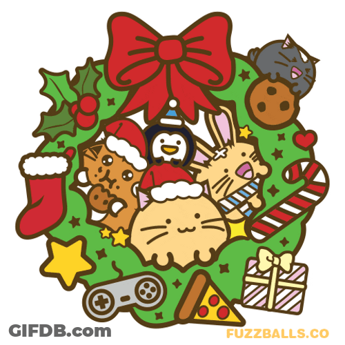 Cute Christmas Fuzz Ball Friends GIF
