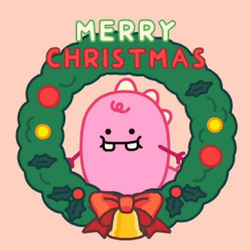 Cute Christmas Pink Dino On Mistletoe GIF