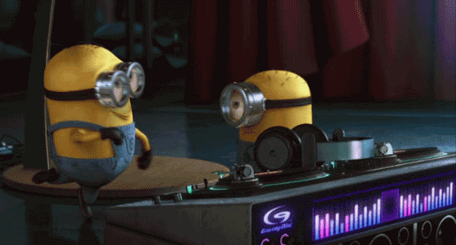Cute DJ Minion Pushed Out GIF