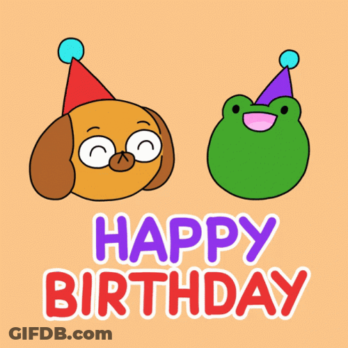 Cute Dog And Frog Sticker Happy Birthday GIF