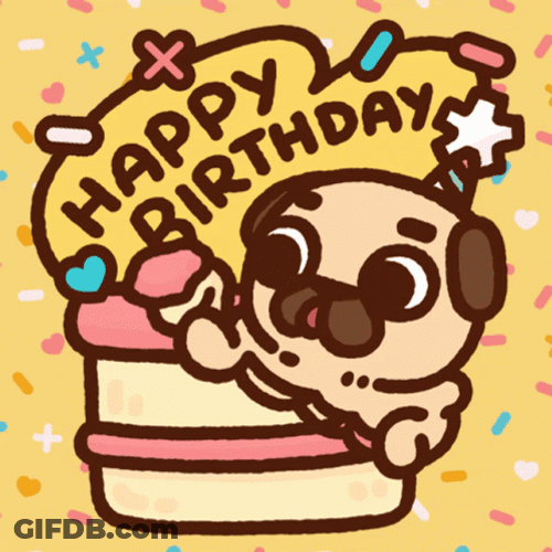 Cute Dog Sticker Eating Happy Birthday Cake GIF