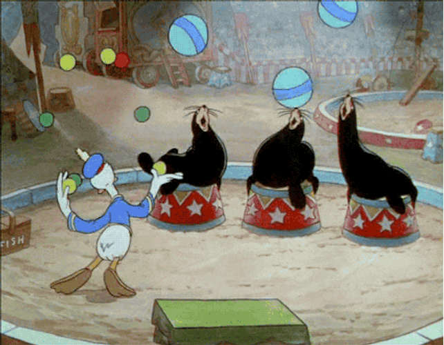 Cute Donald Duck Seal Circus Juggling Stunt GIF