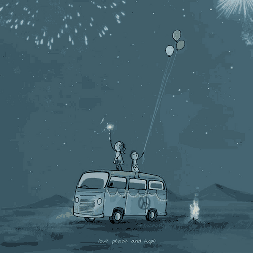 Cute Doodle Couple Aesthetic Fireworks Bonfire Lights GIF