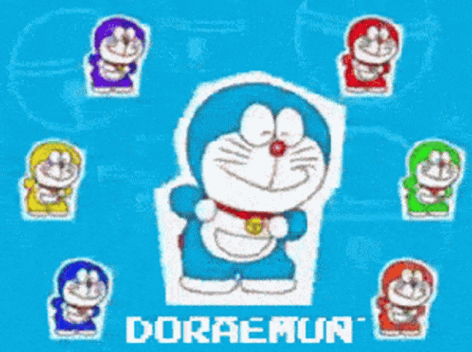 Cute Doraemon Clones Happy Dance GIF