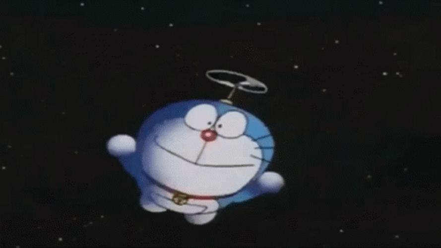 Cute Doraemon Space Flying Smile GIF