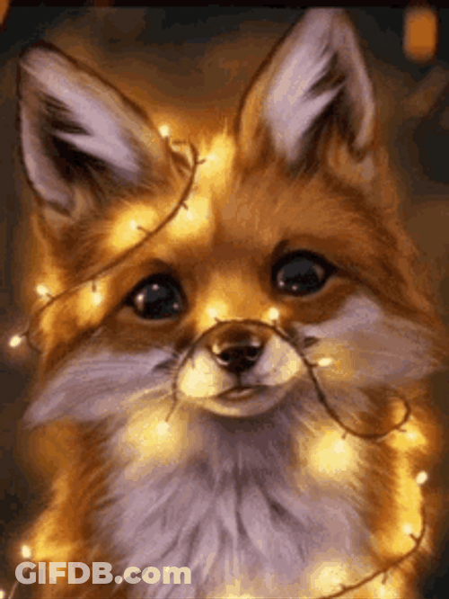 Cute Fox With Fairy Lights GIF