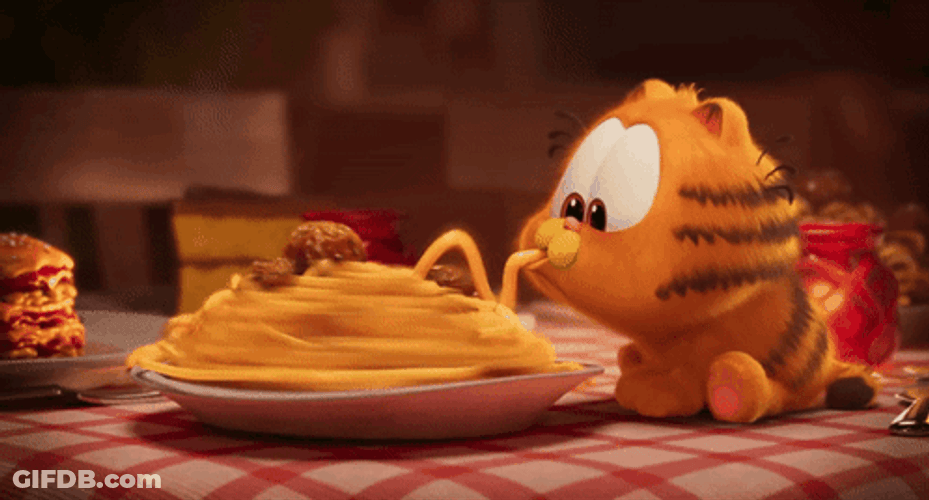 Cute Garfield Eating Spaghetti GIF