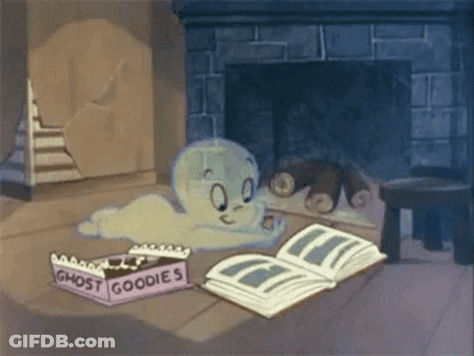 Cute Ghost Casper Reading While Eating GIF