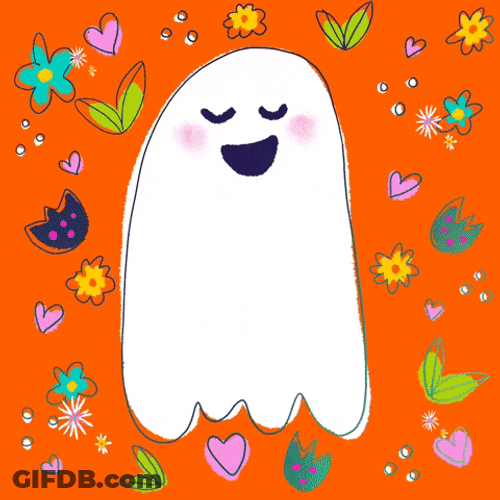 Cute Ghost Surrounded By Flowers Smiling GIF
