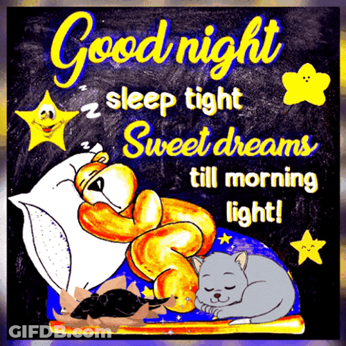 Cute Good Night Sleep Tight Bear And Cat GIF